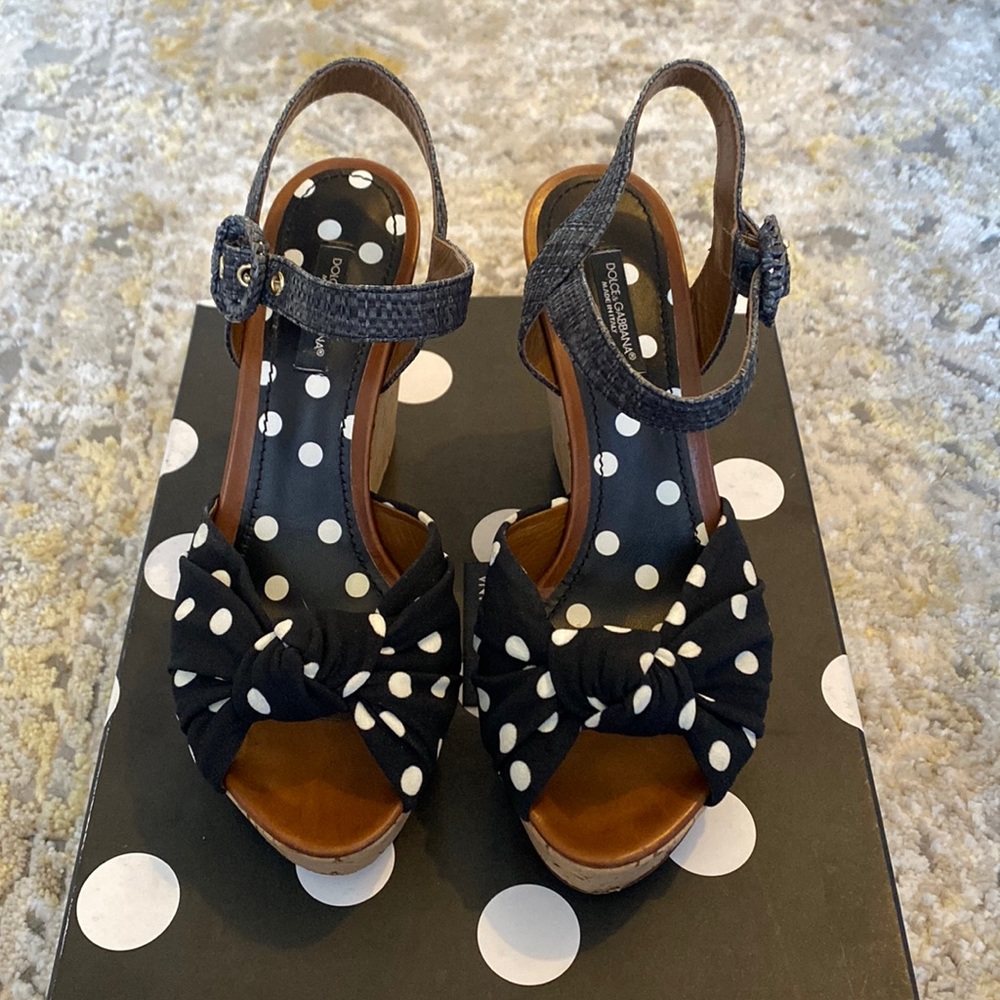 Dolce & Gabbana Multi Color Polka Dot Cork Wedge Sandals